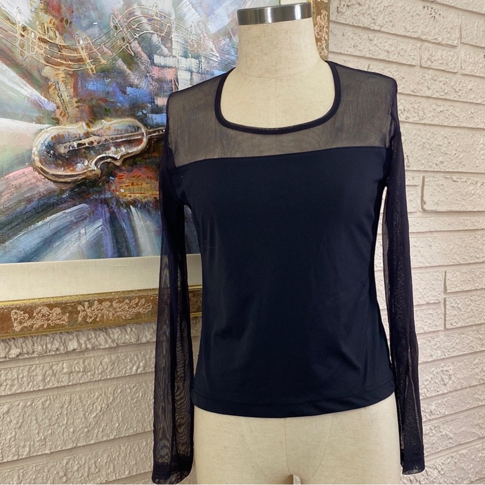 Gioano Sheer Mesh Contrast Pullover Style Knit Top